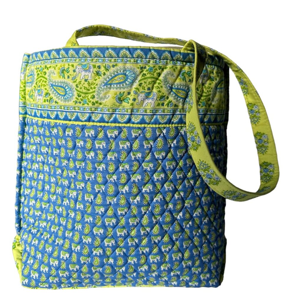 Vera Bradley Retired Tote Bag EUC Quilted Paisley Yellow Blue Elephants USA-Made - Picture 9 of 13